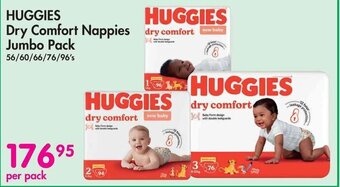 Makro HUGGIES Dry Comfort Nappies Jumbo Pack 56/60/66/76/96's offer