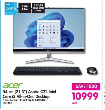 Makro Acer 54 cm (21.5") Aspire C22 Intel Core i3 All-in-One Desktop offer