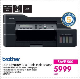 Makro brother DCP-T820DW 3-in-1 Ink Tank Printer offer