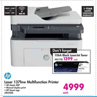 Makro hp Laser 137fnw Multifunction Printer offer
