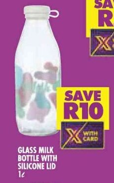 Shoprite GLASS MILK BOTTLE WITH SILICONE LID 1L offer