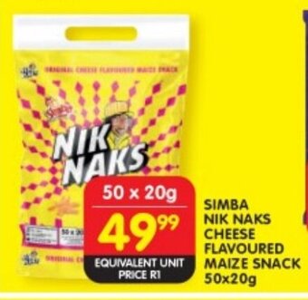Shoprite SIMBA NIK NAKS CHEESE FLAVOURED MAIZE SNACK 50x20g offer
