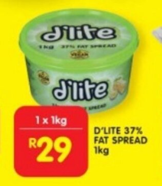 Shoprite D'LITE 37% FAT SPREAD 1kg offer