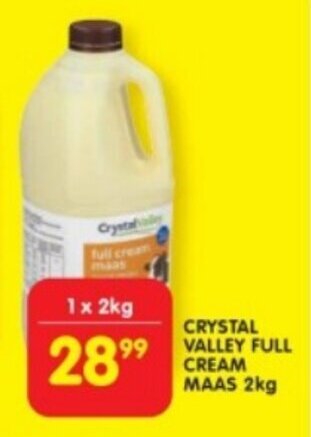 Shoprite CRYSTAL VALLEY FULL CREAM MAAS 2kg offer