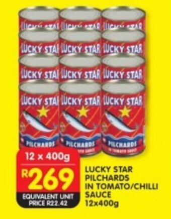 Shoprite LUCKY STAR PILCHARDS IN TOMATO/CHILLI SAUCE 12x400g offer