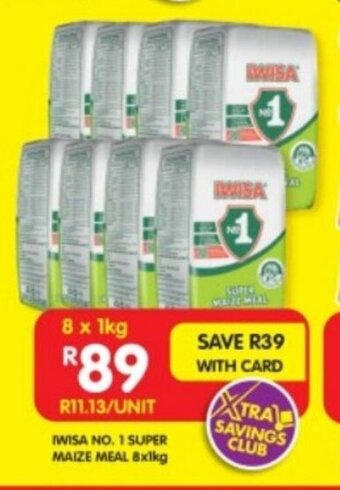 Shoprite IWISA NO. 1 SUPER MAIZE MEAL 8x1kg offer