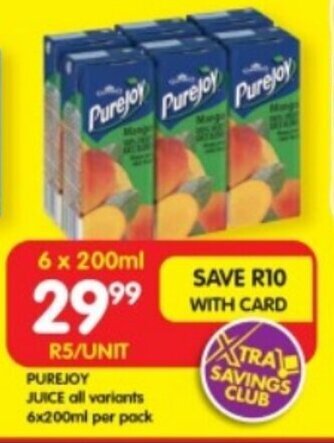 Shoprite PUREJOY JUICE all variants 6x200ml offer