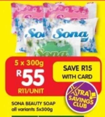 Shoprite SONA BEAUTY SOAP all variants 5x300g offer