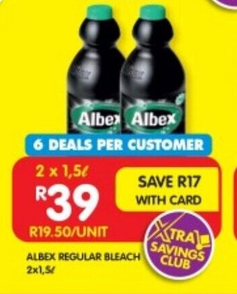 Shoprite ALBEX REGULAR BLEACH 2x1.5L offer
