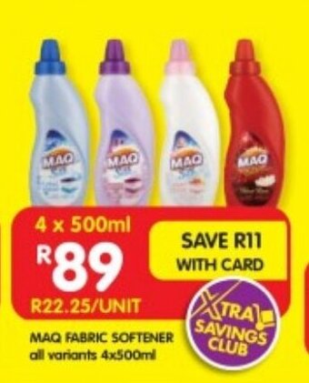 Shoprite MAQ FABRIC SOFTENER all variants 4x500ml offer