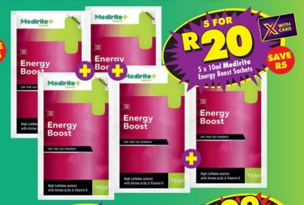 5 x 10ml Medirite Energy Boost Sachets offer at Shoprite