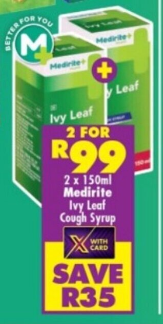 Shoprite 2 x 150ml Medirite Ivy Leaf Cough Syrup offer