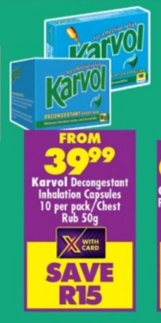 Shoprite Karvol Decongestant Inhalation Capsules 10 per pack/Chest Rub 50g offer