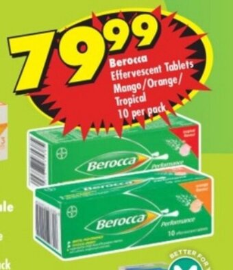 Shoprite Berocca Effervescent Tablets Mango/Orange/ Tropical 10 per pack offer