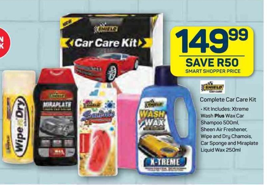 Xtreme Wash Plus Wax Car Shampoo 500ml, Sheen Air Freshener, Wipe and