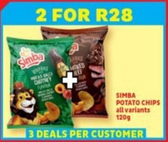 Usave SIMBA POTATO CHIPS all variants 120g offer