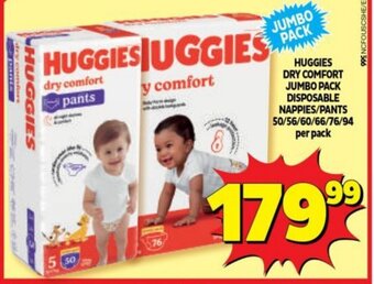 Usave HUGGIES DRY COMFORT JUMBO PACK DISPOSABLE NAPPIES/PANTS 50/56/60/66/76/94 per pack offer
