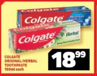 Usave COLGATE ORIGINAL/HERBAL TOOTHPASTE 100ml each offer