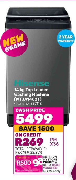 Game Hisense 14 kg Top Loader Washing Machine offer