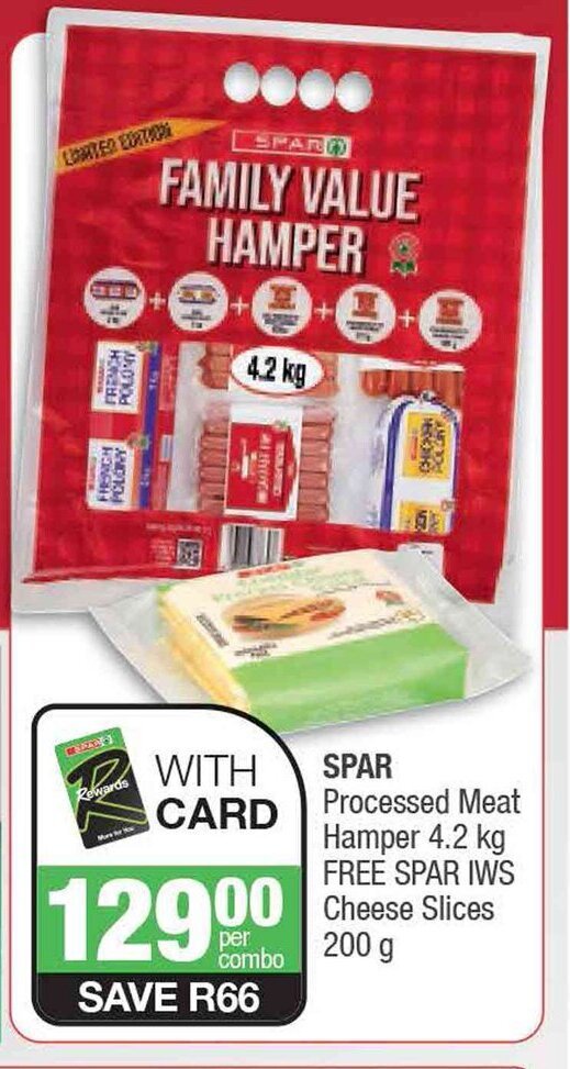 SPAR Processed Meat Hamper 4.2 kg FREE SPAR IWS Cheese Slices 200g offer at Spar