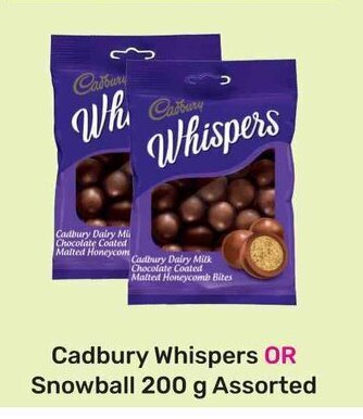 Game Cadbury Whispers OR Snowball 200g Assorted offer