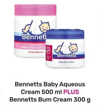Game Bennetts Baby Aqueous Cream 500ml PLUS Bennetts Bum Cream 300g offer