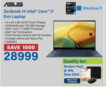 Incredible Connection ASUS Zenbook 14 Intel Core i7 Evo Laptop offer