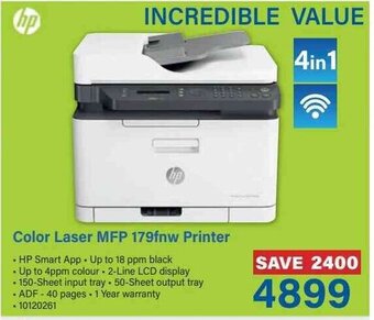 Incredible Connection HP Color Laser MFP 179fnw Printer offer