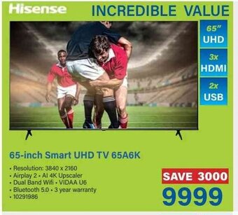 Incredible Connection Hisense 65-inch Smart UHD TV 65A6K offer