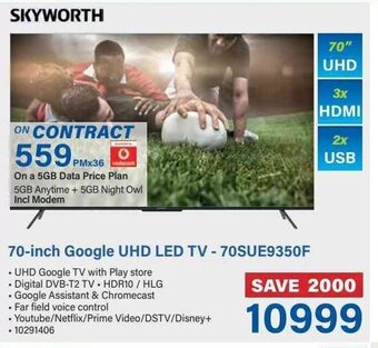 Incredible Connection SKYWORTH 70-inch Google UHD LED TV - 70SUE9350F offer