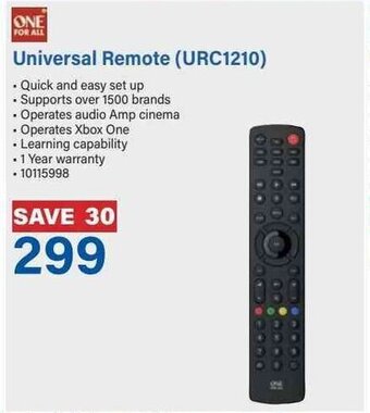 Incredible Connection ONE FOR ALL Universal Remote (URC1210) offer