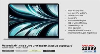 Incredible Connection MacBook Air 13 M2 8 Core CPU 8GB RAM 256GB SSD 8 Core offer