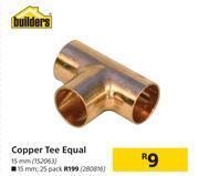 Builders copper tee equal 15mm