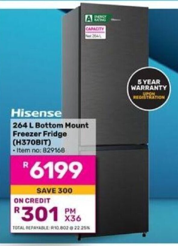 Hisense 264 L Bottom Mount Freezer Fridge offer at Game