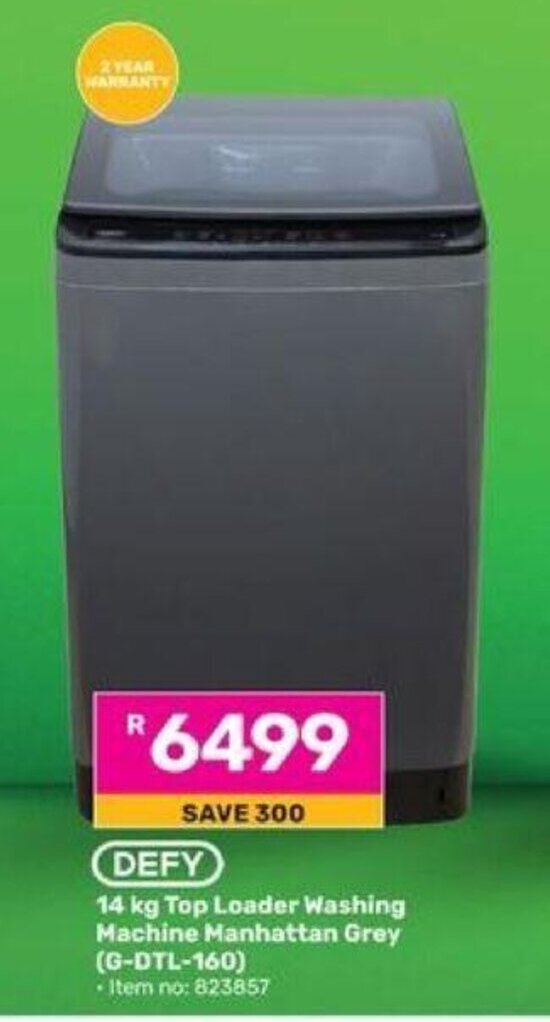 DEFY 14 kg Top Loader Washing Machine Manhattan Grey offer at Game