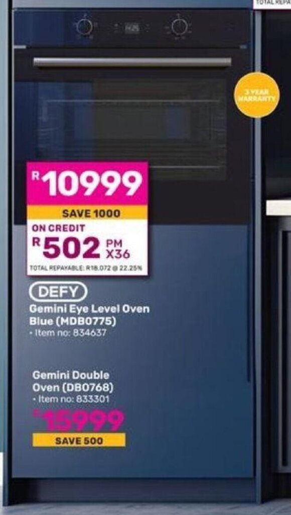 DEFY Gemini Eye Level Oven Blue offer at Game