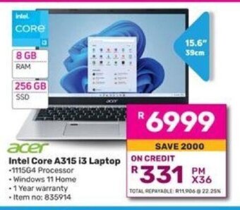 Game Acer Intel Core A315 i3 Laptop offer