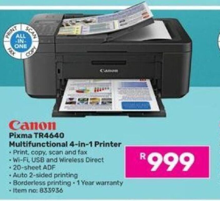 Canon Pixma TR4640 Multifunctional 4-in-1 Printer offer at Game