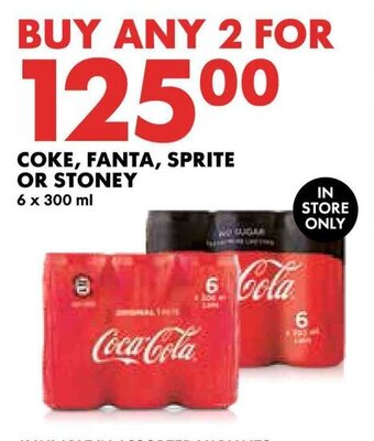 Woolworths COKE, FANTA, SPRITE OR STONEY 6x300ml offer
