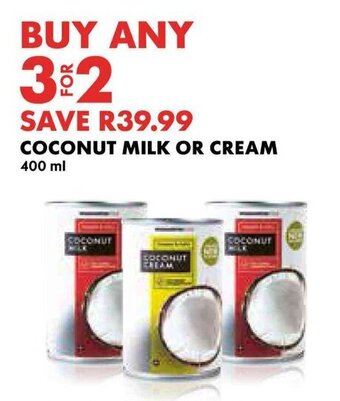 COCONUT MILK OR CREAM 400ml