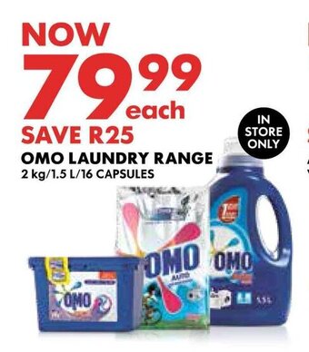 Woolworths OMO LAUNDRY RANGE 2kg/1.5L/16 CAPSULES offer