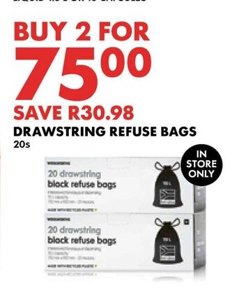 Woolworths DRAWSTRING REFUSE BAGS 20s offer