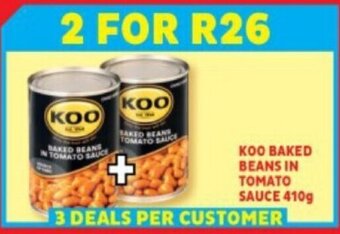 Usave KOO BAKED BEANS IN TOMATO SAUCE 410g offer