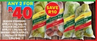Usave SEASON STANDARD APPLES 1.5kg bag OR GOLDEN DELICIOUS APPLES 1.5kg bag OR GRANNY SMITH APPLES 1.5kg bag OR PEARS 1.5kg bag offer