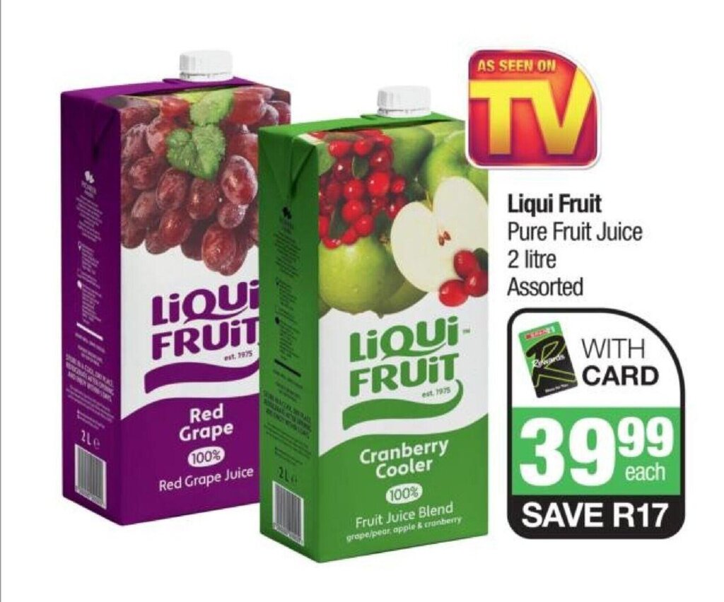Liqui Fruit Pure Fruit Juice 2 litre offer at Spar