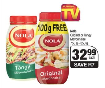 Spar Nola Original or Tangy Mayonnaise 750g- 850g offer