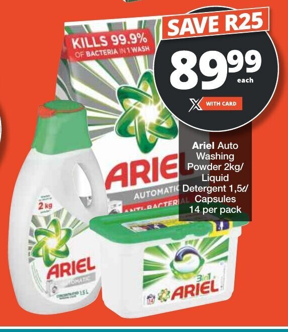 Ariel Auto Washing Powder 2kg/ Liquid Detergent 1.5L/Capsules 14 per