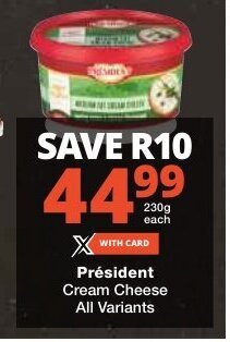 Président Cream Cheese All Variants 230g each offer at Checkers