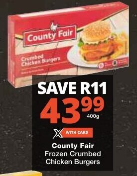 Checkers County Fair Frozen Crumbed Chicken Burgers offer