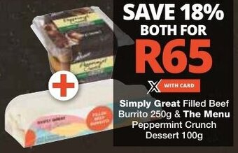 Simply Great Filled Beef Burrito 250g & The Menu Peppermint Crunch Dessert 100g